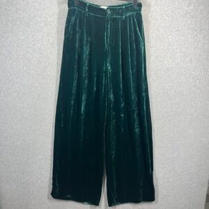 CAMI NYC Emerald Green Velvet Wide Leg Pleated Pants Womens Size 2 High Rise